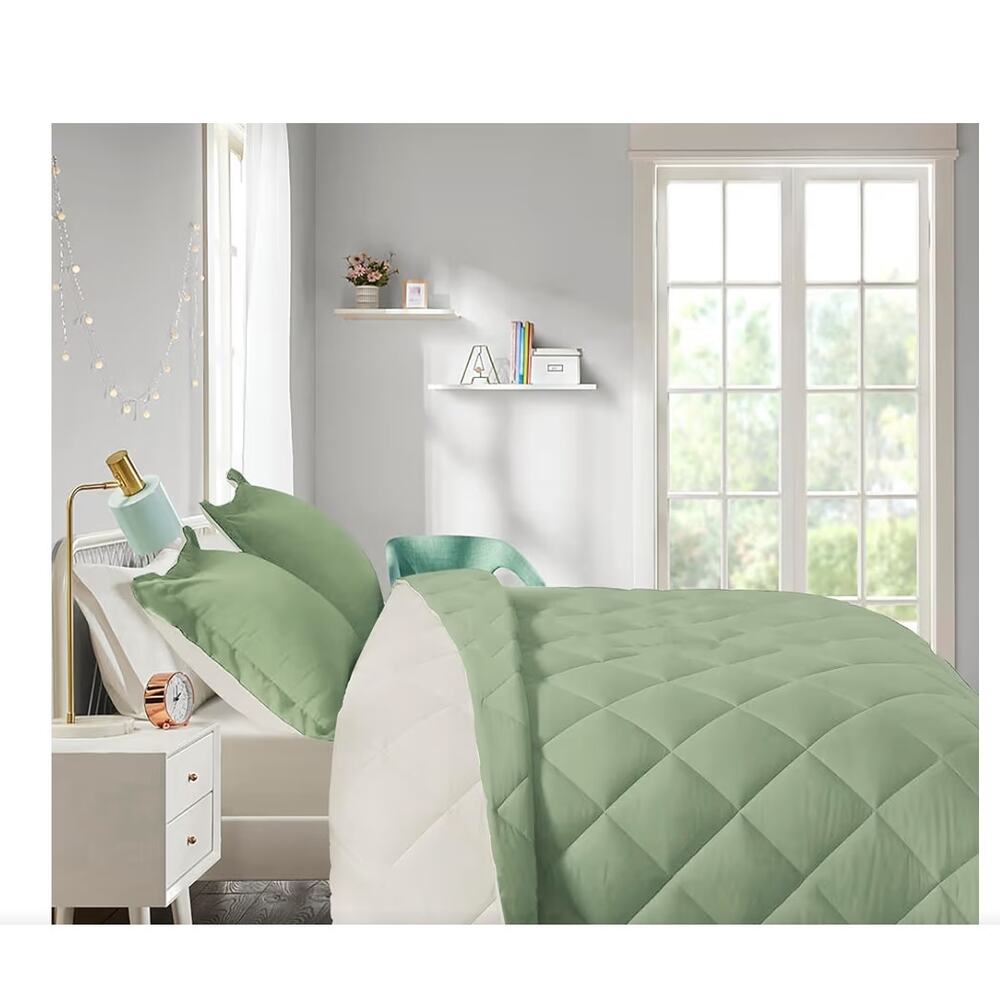 HIG 3pc Sage Green Twin/Twin XL Comforter Set Quilted Duvet Insert w/Corner Tabs